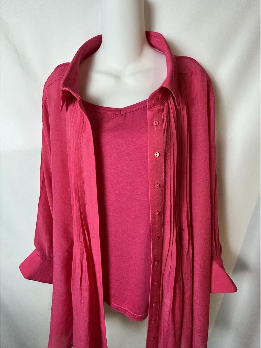 OSO Casuals Pink Cami & Top  Long Sleeve Pleated Front  Size 1X  NWOT